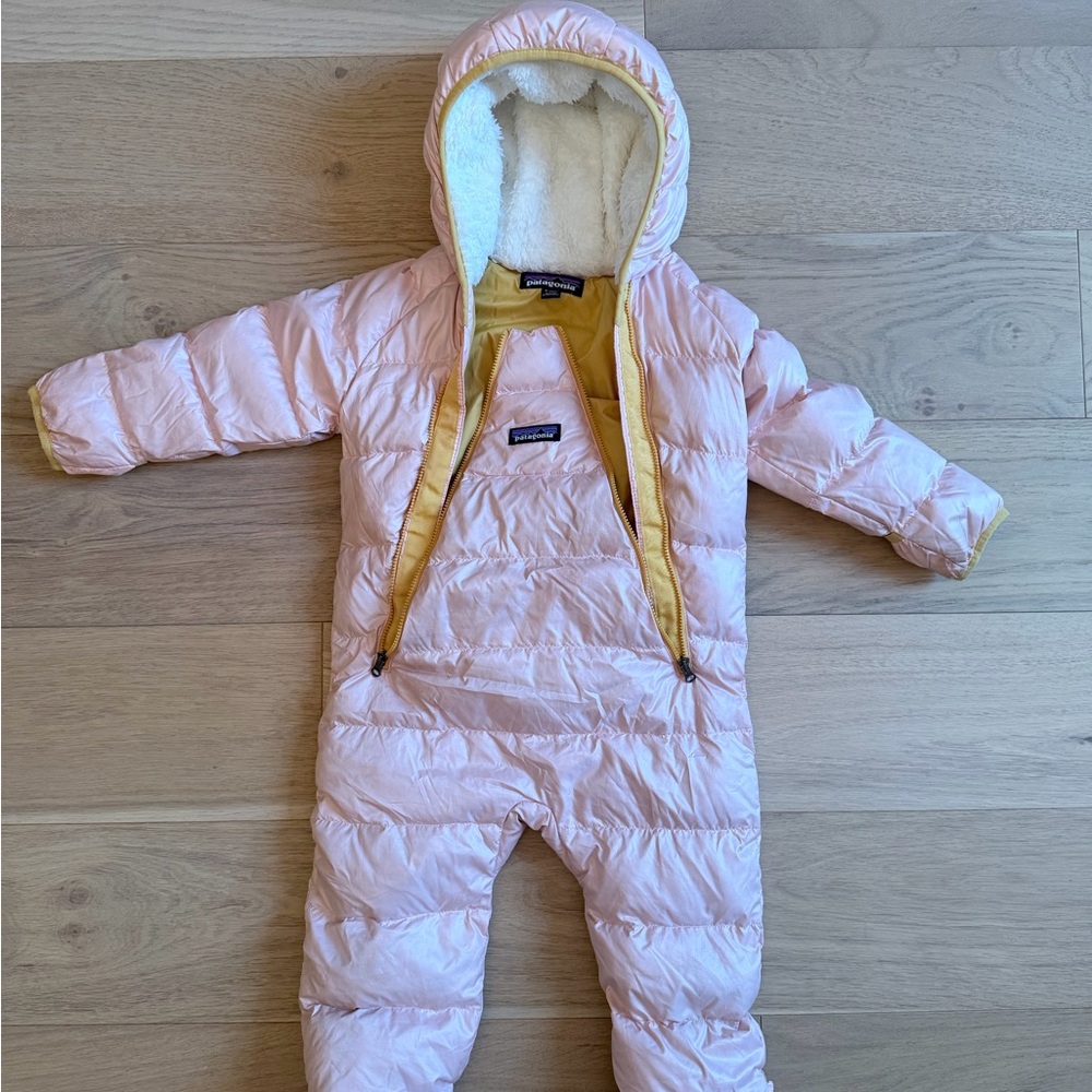 Patagonia Pink and Yellow Baby Snowsuit 6-12M